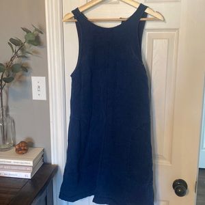 Wilfred knee length navy blue denim look a-line linen blend dress, size Small
